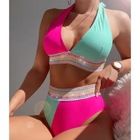 swimming suit for women colorblock high waist bikini 2022 sexy backless push up bikini casual beach women swimwear bathing suit
