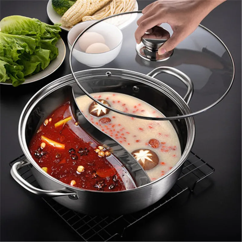 

Stainless Steel Pot Hotpot Induction Cooker Gas Stove Compatible Pot Home Kitchen Cookware Soup Cooking Pot Twin Divided