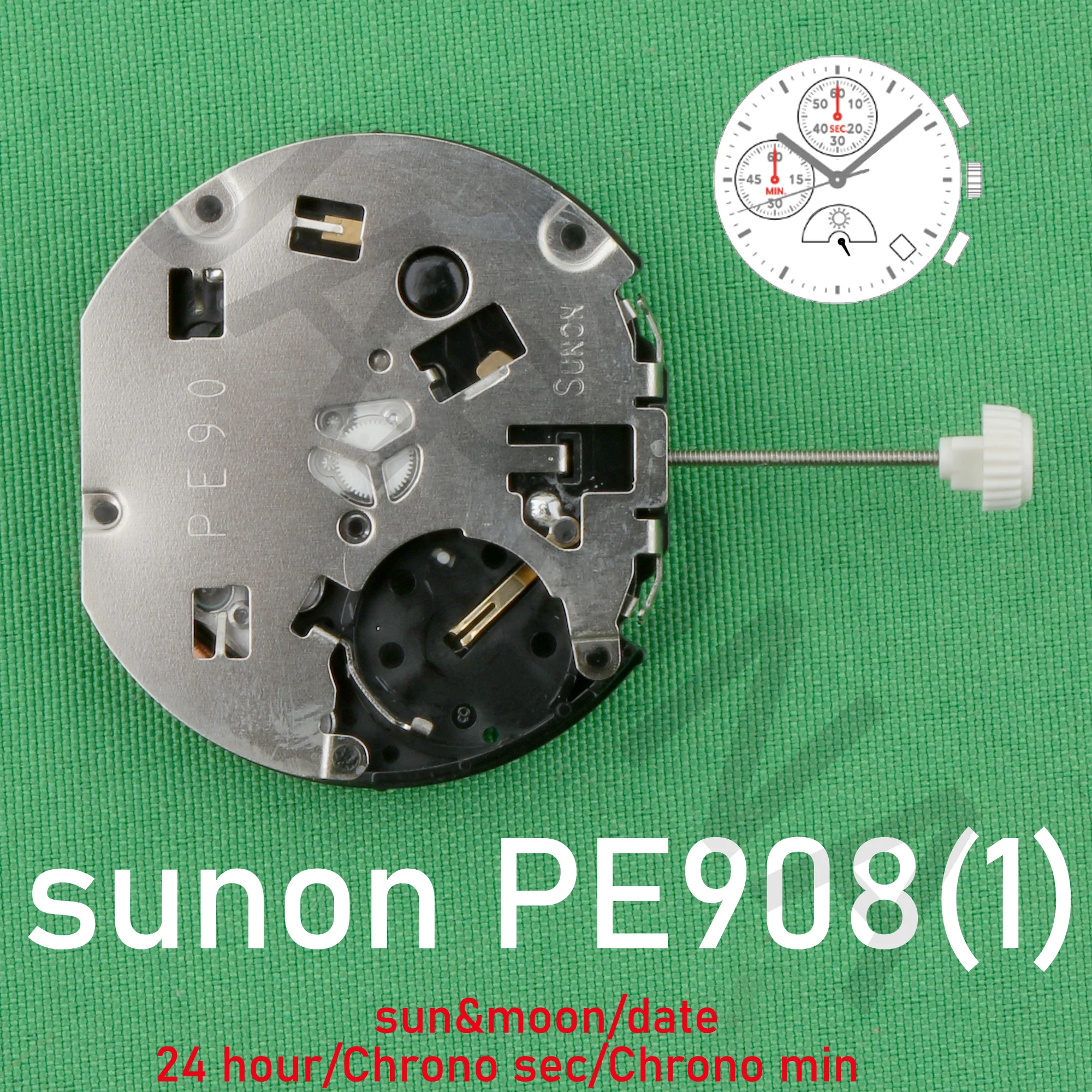 PE908(1) Механизм Sunon PE90 Часы с механизмом Ligne Кварцевый механизм Три стрелки 3