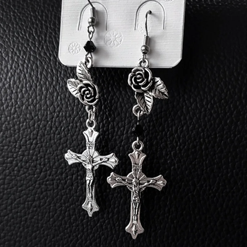 Винтажные серьги-розы готические украшения Черный кристалл Вампиры венки шипы