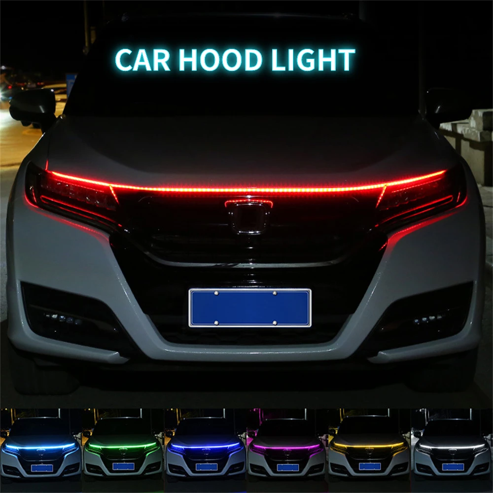 

Светодиодная лента RGB для автомобильных дневных ходовых огней, гибкая Крышка двигателя автомобиля, стандартная фотовспышка 12 В