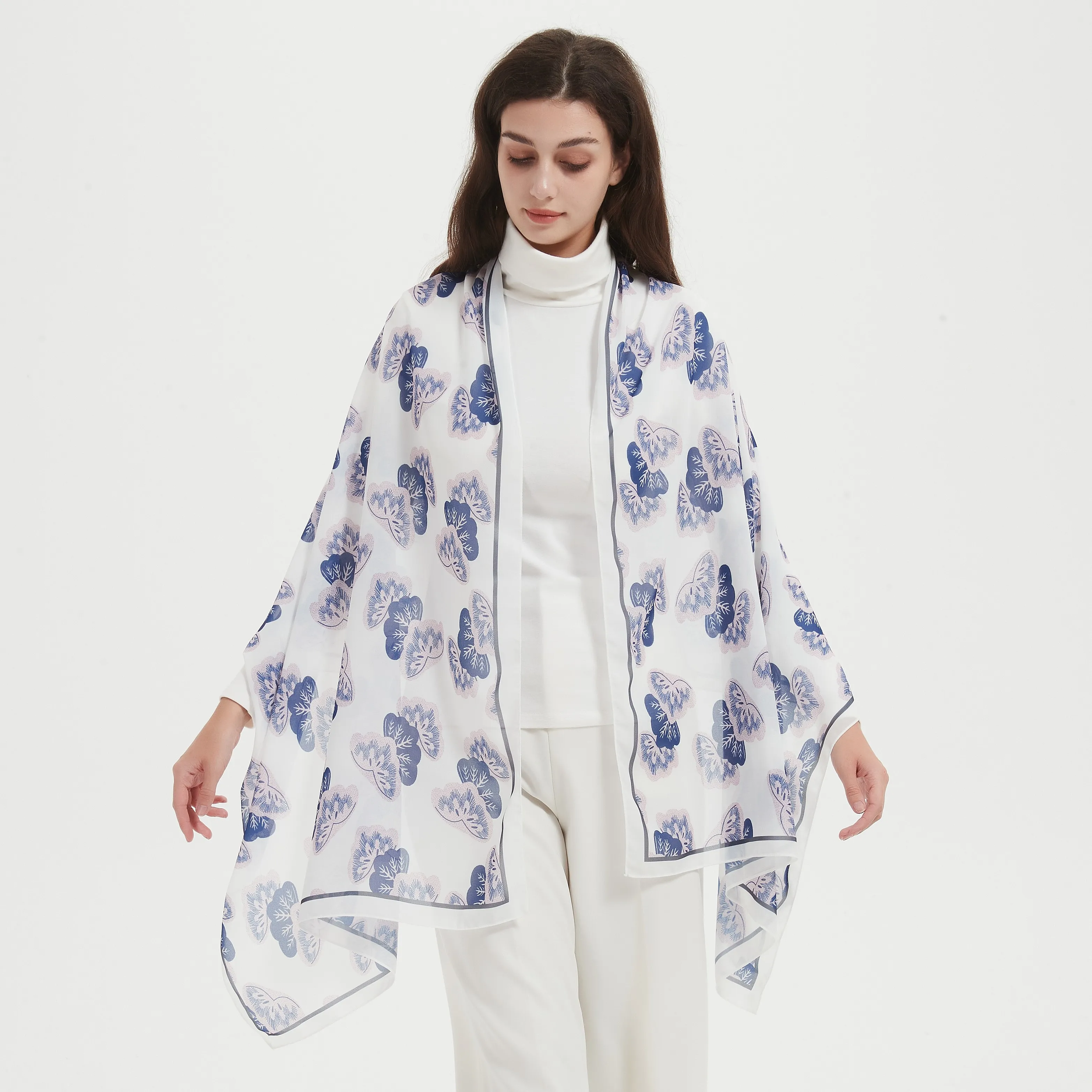 Женский шифоновый хиджаб с цветочным принтом