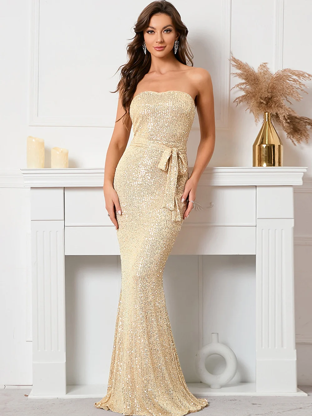 Romans Yellow Party Dress Strapless Short Evening Dress 2022 Bow Women Dress Tea Length Prom Dress Robe Wedding Party Dress