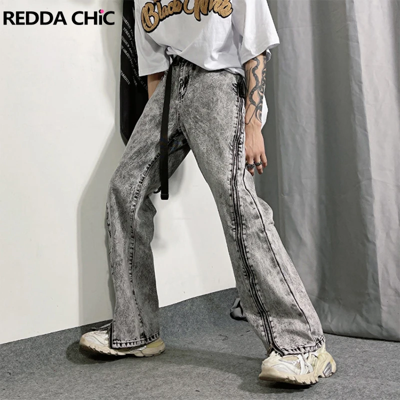

ReddaChic Men Y2k Pants Baggy Jeans with Open-zipper Wide Leg Casual Korean Streetwear Emo Grunge Hip Hop Male Trousers Jogger