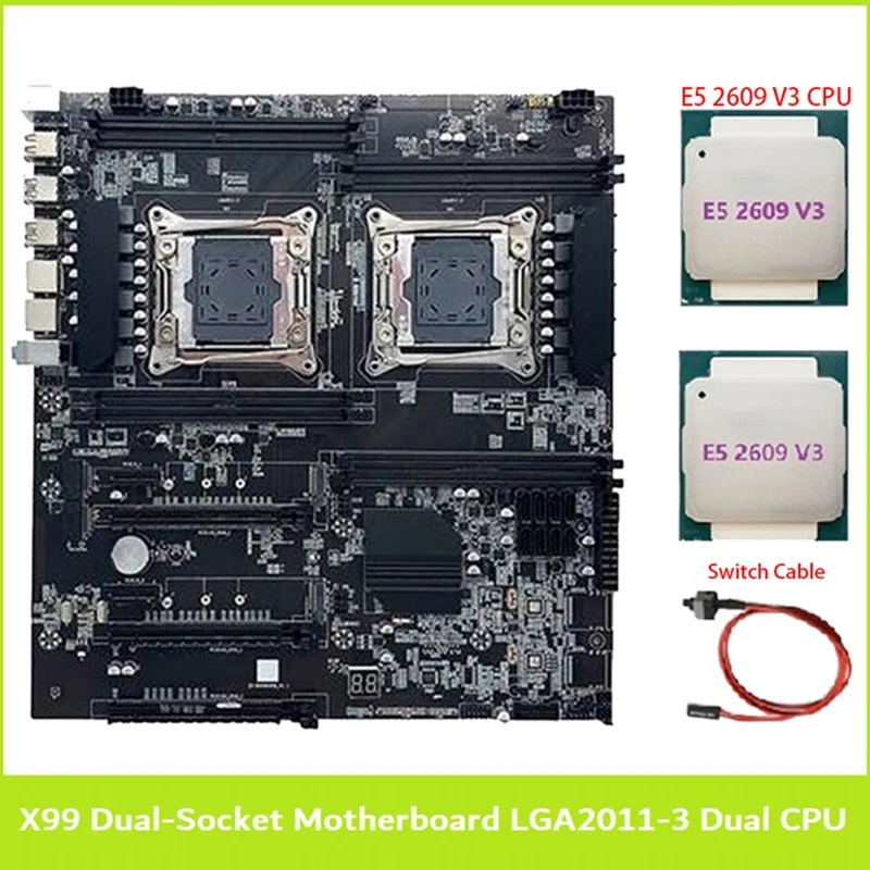 

Desktop Board Black Motherboard LGA2011-3 Dual CPU Support RECC DDR4 Memory With 2XE5 2609 V3 CPU+Switch Cable