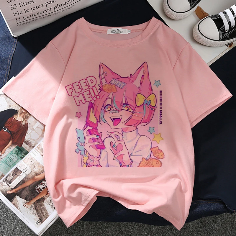 

Kawaii Cartoon Graphic Print T-shirt Women Harajuku Aesthetic Pink Top Tshirt Blouses 2021 New Korea Fashion Y2k Female T Shirt