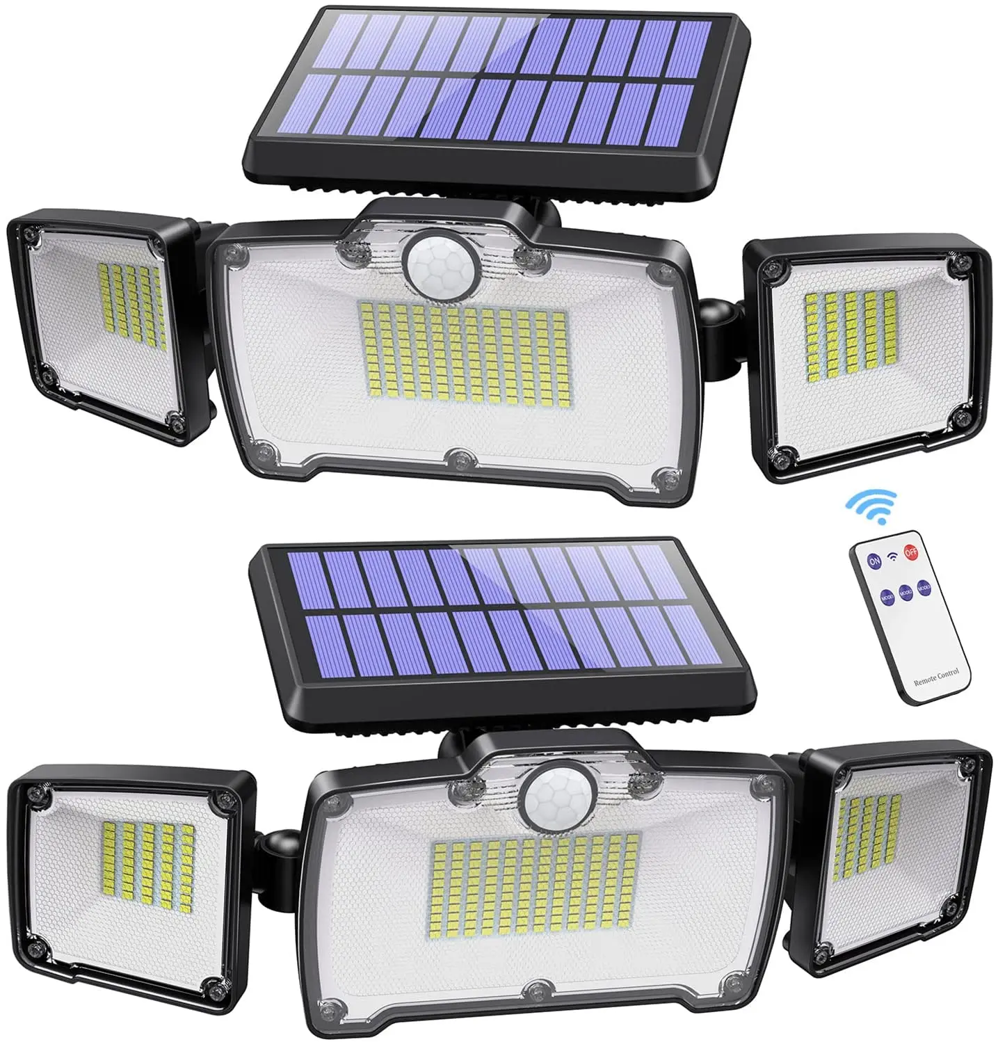 

218 LED superbright Outdoor Solar Lights 3 Heads Motion Sensor 270° Wide Angle Illumination Waterproof Remote Control Wall Lamp