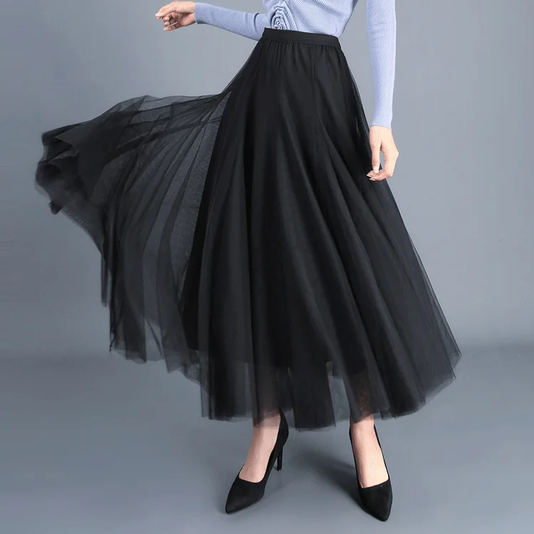 Skirts Womens Autumn 3 Layers Princess Tulle Mesh Pleated Skirt Saia Female Jupe Summer Tutu Skirts Faldas Mujer Moda