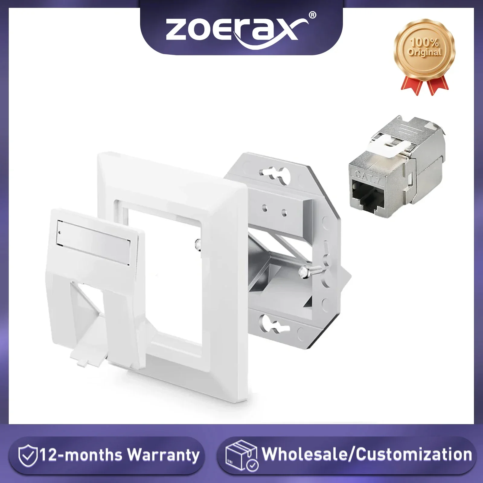 Фото Сетевая розетка ZoeRax 1-портовая, встраиваемая, RJ45 Ethernet, с полностью экранированными разъемами Keystone RJ45 CAT8 CAT7 CAT6A №1