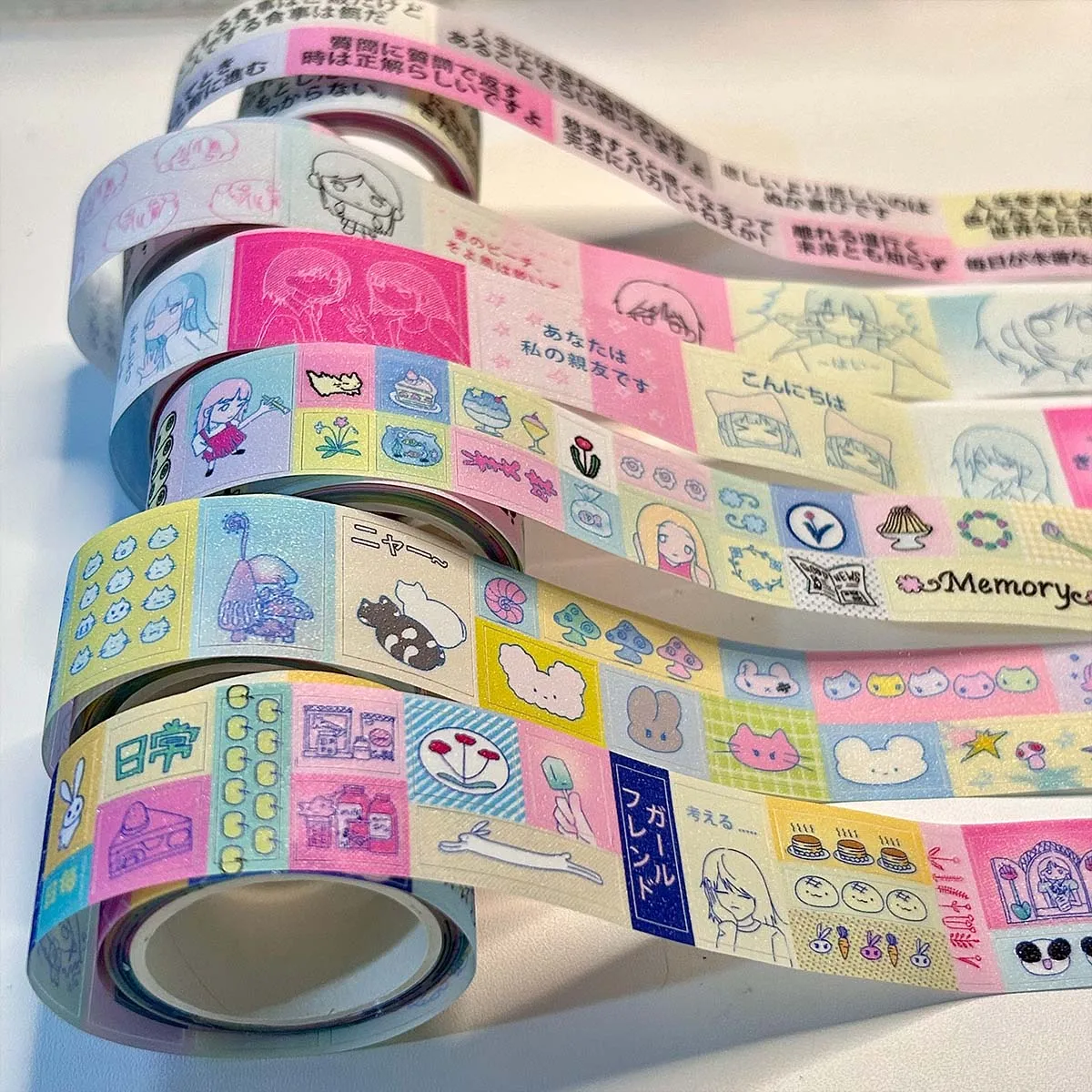 WAKAWAKA ПЭТ блестящие деко наклейки для скрапбукинга Kawaii персонажи васи лента