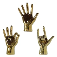 gold finger gesture sculpture hand finger gesture desk statues cabinet shelf figurines home decor 5 fingers ok love gestures