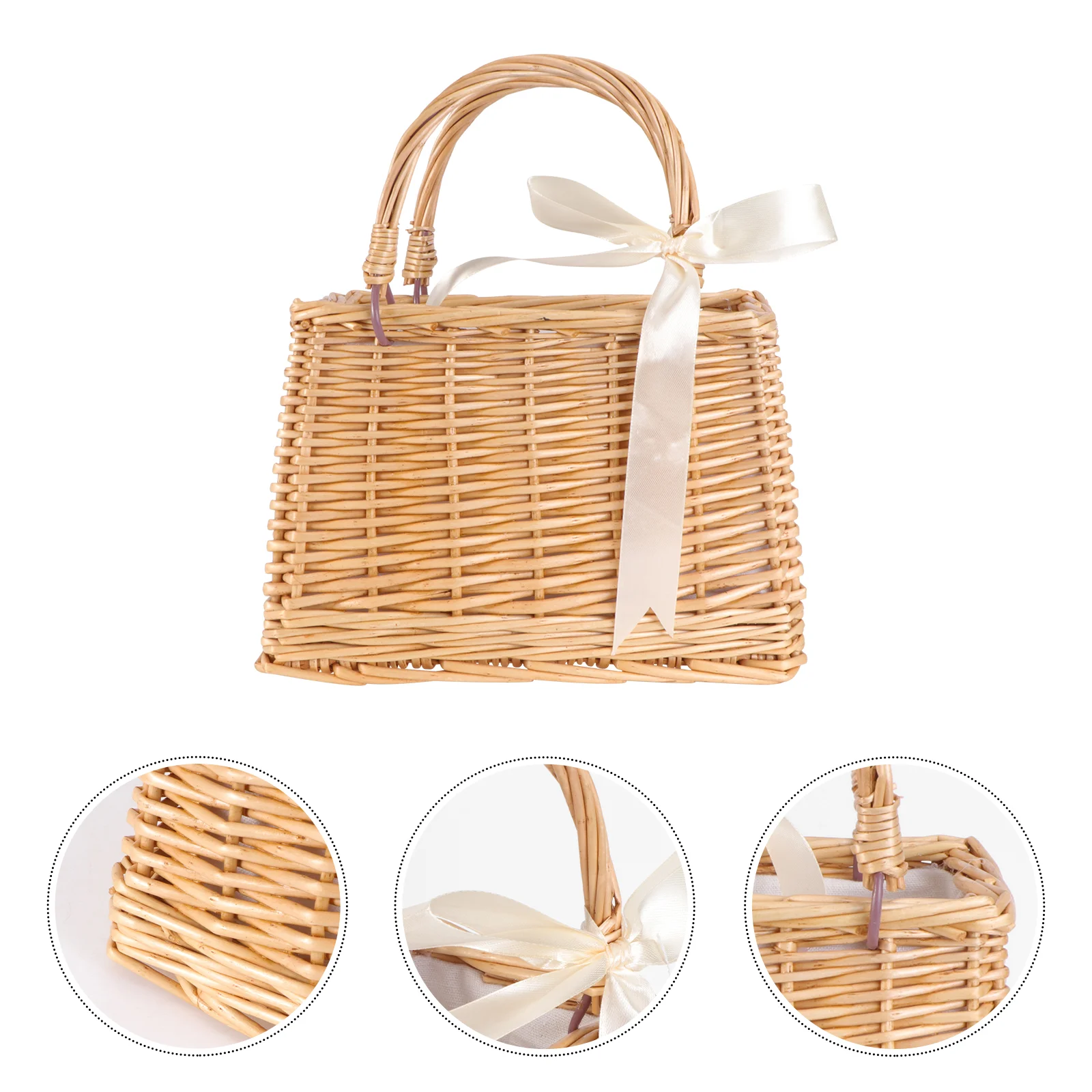 

Basket Flower Wedding Bow Girlhandle Rattan Woven Lace Ribbon Bowknot Strawbanquet Baskets