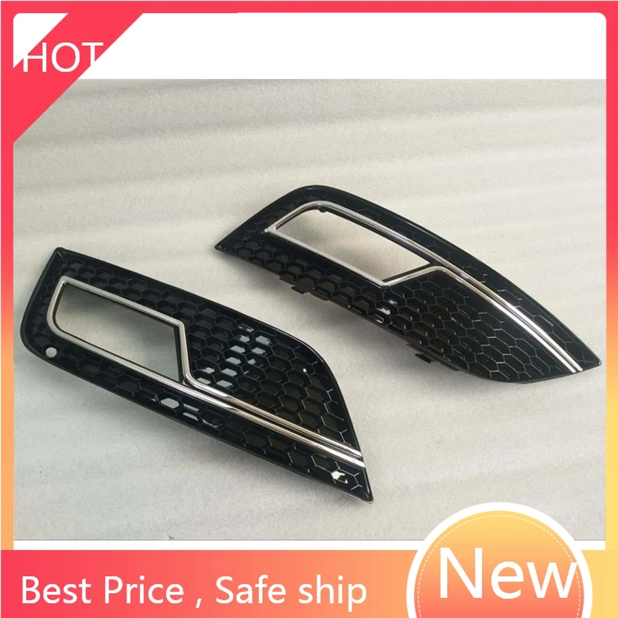 

A Pair Of Front Lower Bumper Fog Lamp Cover Grille for Audi A4 S-Line S4 13-15 Black Auto Parts fast ship