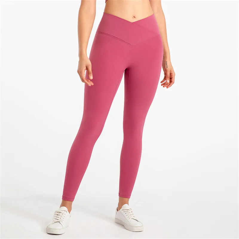 

2022 Fintess Leggings Sport Women Gym High Waist Yoga Pant Butter Soft Front Waist Cross100%squat Proof Compression Athletic