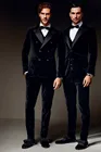 Новейший дизайн пальто и брюк темно-синий двубортный бархатный мужской костюм формальный приталенный свадебный смокинг индивидуальный мужской блейзер для жениха