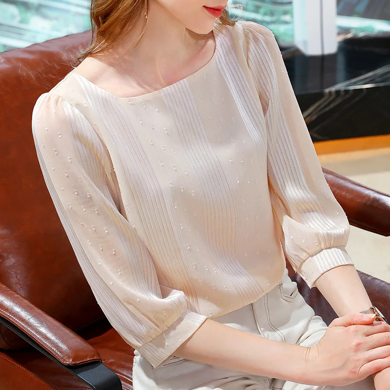 

Fashion Loose Chiffon Shirt Women Casual Stripe Blouse Female Seven-point Lantern Sleeve Elegant Female Shirts Tops Blusas 13992
