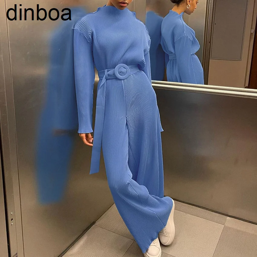 

Оптовая продажа, Новинка осени 2023, модные широкие брюки с длинными рукавами и воротником-стойкой на талии, темпераментные плиссированные повседневные комплекты