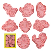 8pcs 3d cartoon pressable biscuit mold dinosaur shape cookie cutters stamps set cookie stamp kitchen baking pastry bakeware