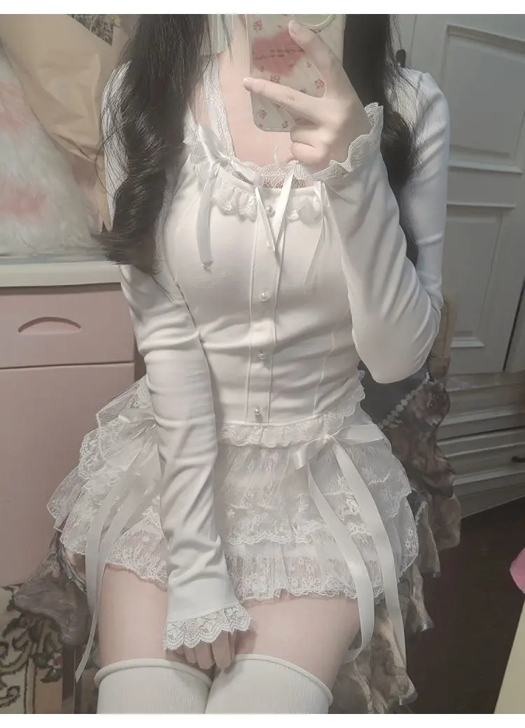 Кружевные летние юбки Y2k для девушек женская одежда белая мини-юбка с высокой