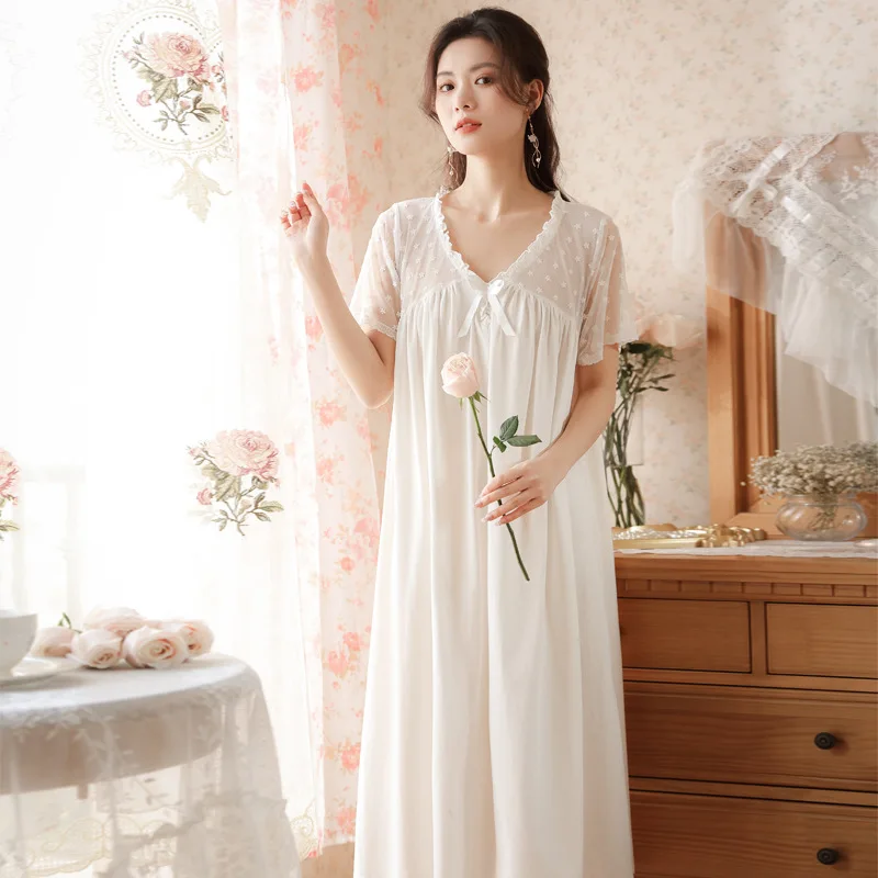 Roseheart Women Homewear White Cotton Lace Sexy Sleepwear Nightdress Nightwear Nightgown Sleepwear Homewear Gown Dress