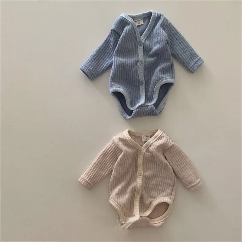 

Autumn Newborn Baby Romper Infant Boys Girls Rib V-Neck Romper Playsuit Overalls Cotton Long Sleeve Triangle Jumpsuit Clothes