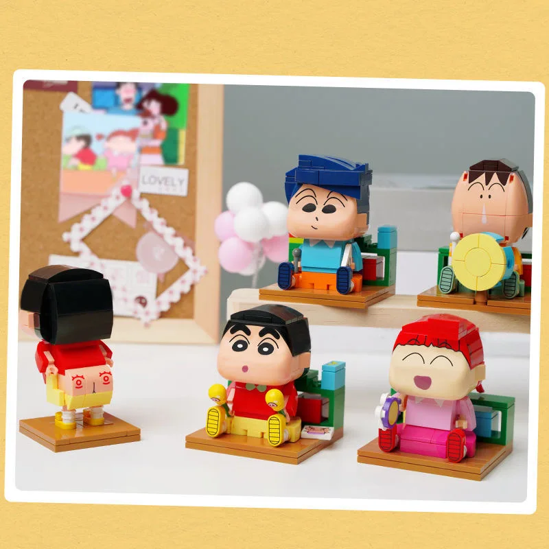 

Crayon Shinchaned Mini Micro Bricks Figure Toy Cute Shined Chans PVC Models Building Blocks Cartoon Anime Kid DIY Gifts Bus