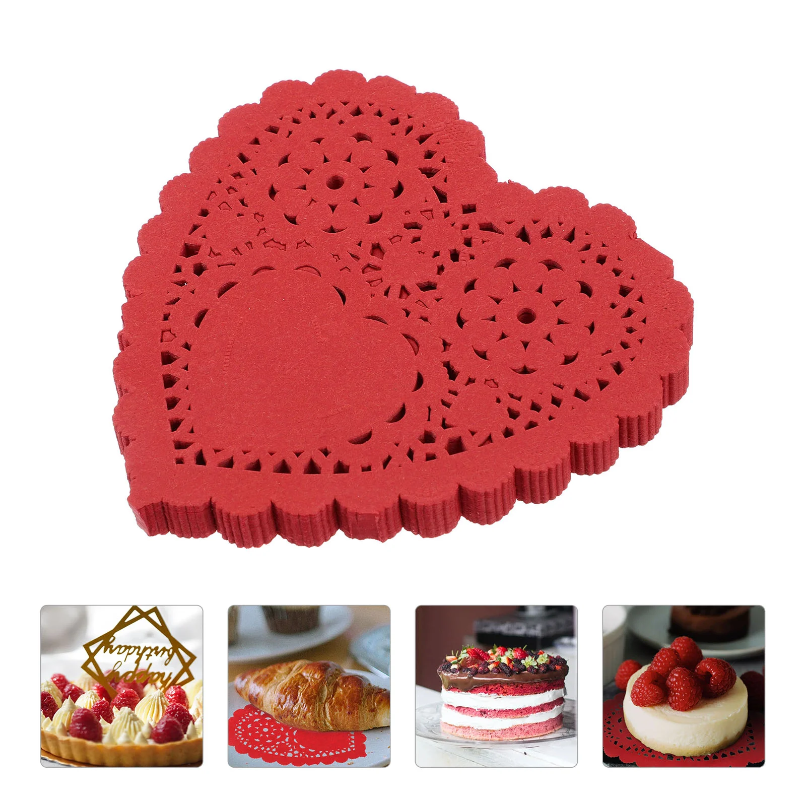 

Doilies Paperheart Cake Pads Lace Pad Decorative Placemats Red Oil Disposable Blotting Wedding Round Valentine Mats Party