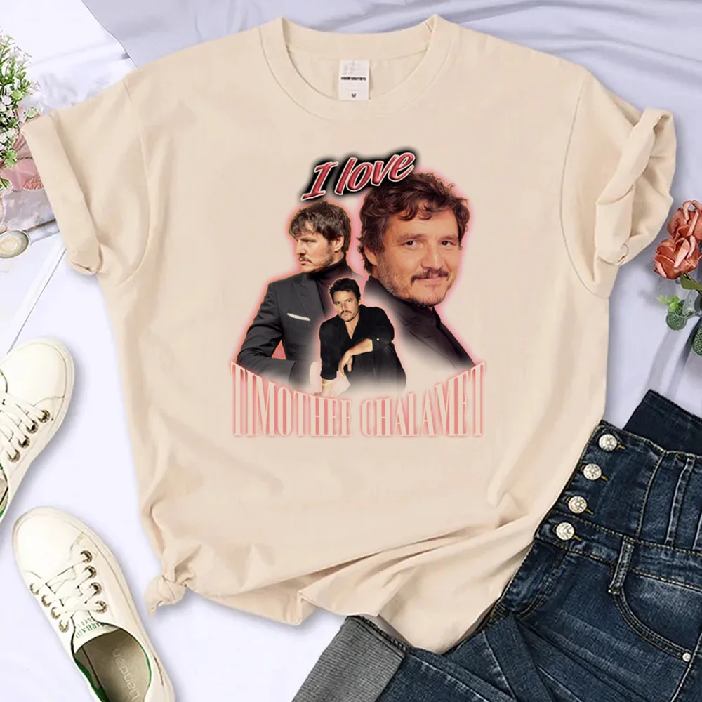 Женская летняя аниме футболка с надписью я люблю Тимоти, чаламет Педро Паскаль, прокованная веером, одежда в стиле Харадзюку 1920-х годов