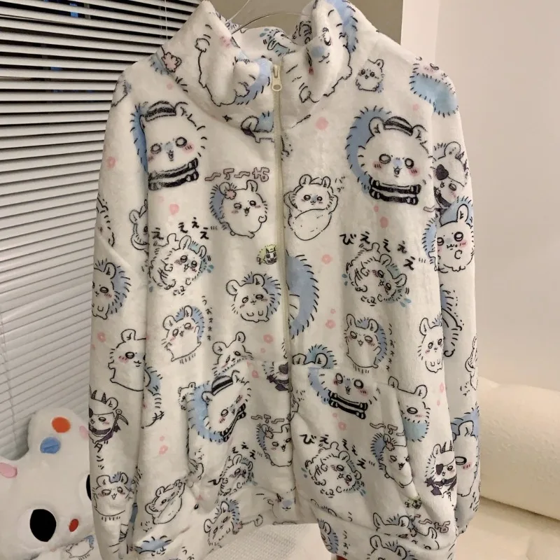 Аниме мультфильм Momo Chikawa воротник-стойка на молнии фланелевая пижама Kawaii зимняя