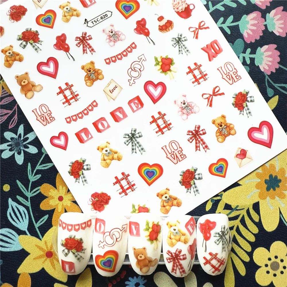Новейшая серия TSC-620 ко Дню святого Валентина 3d наклейки для дизайна ногтей шаблон