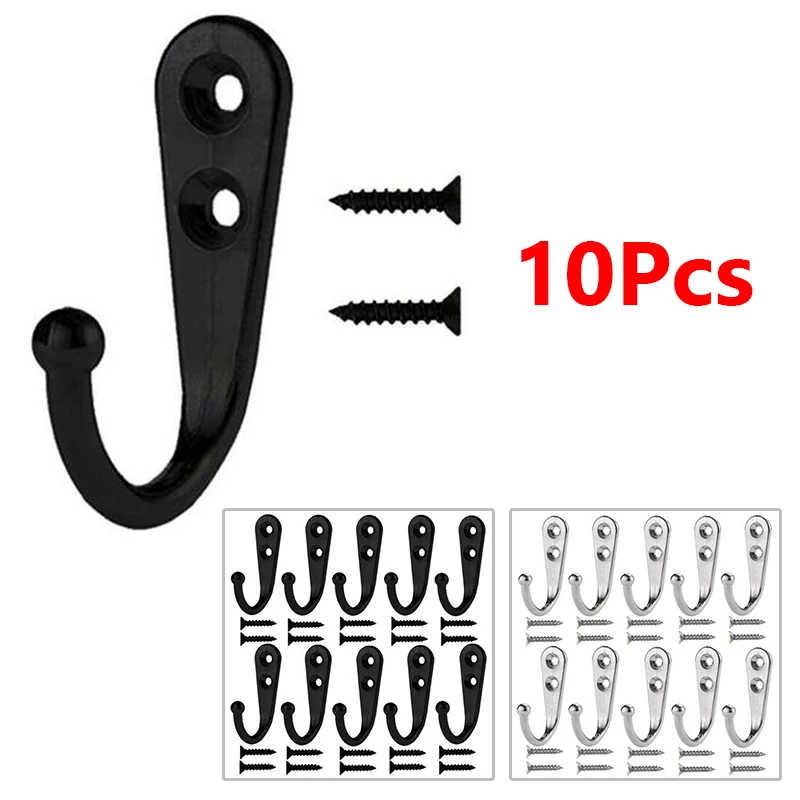 

10pcs Wall Hooks With Screws Alloy Hanging Single Hook Bathroom Coat Clothes Hanger Muti-function Hooks Home Organization