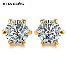 18K Gold Plated 0.5-1 Carat D Color Moissanite Gemstone Stud Earrings for Women Solid 925 Sterling Silver Solitaire Fine Jewelry