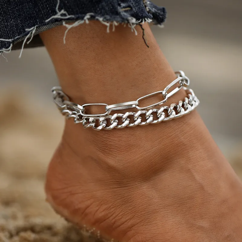 WUKALO Silver Color Anklets For Women Beach Foot Jewelry Leg Chain Ankle Bracelets Men or Women Jewelry Accessories