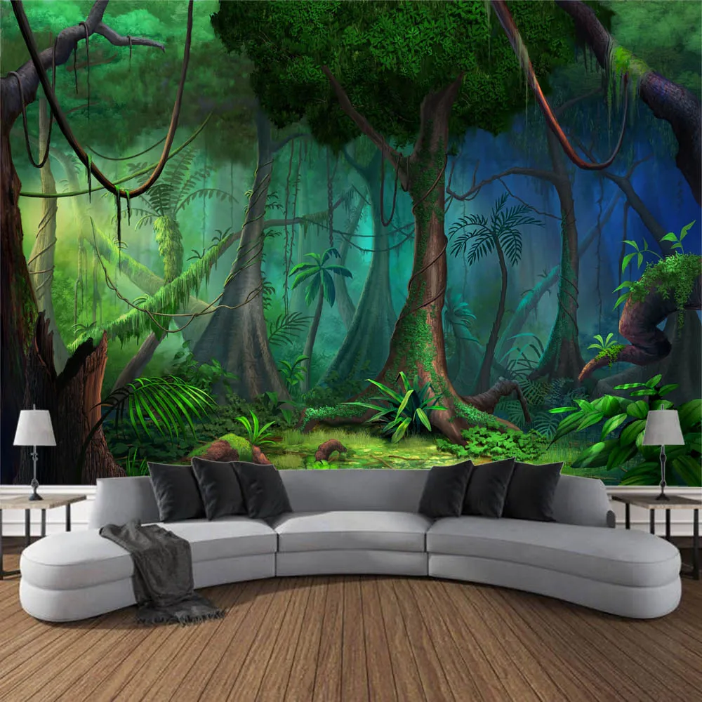 

Dream jungle tapestry, starry sky landscape wall, thin carpet, bohemian room wall, decoration, hippie home fabric background
