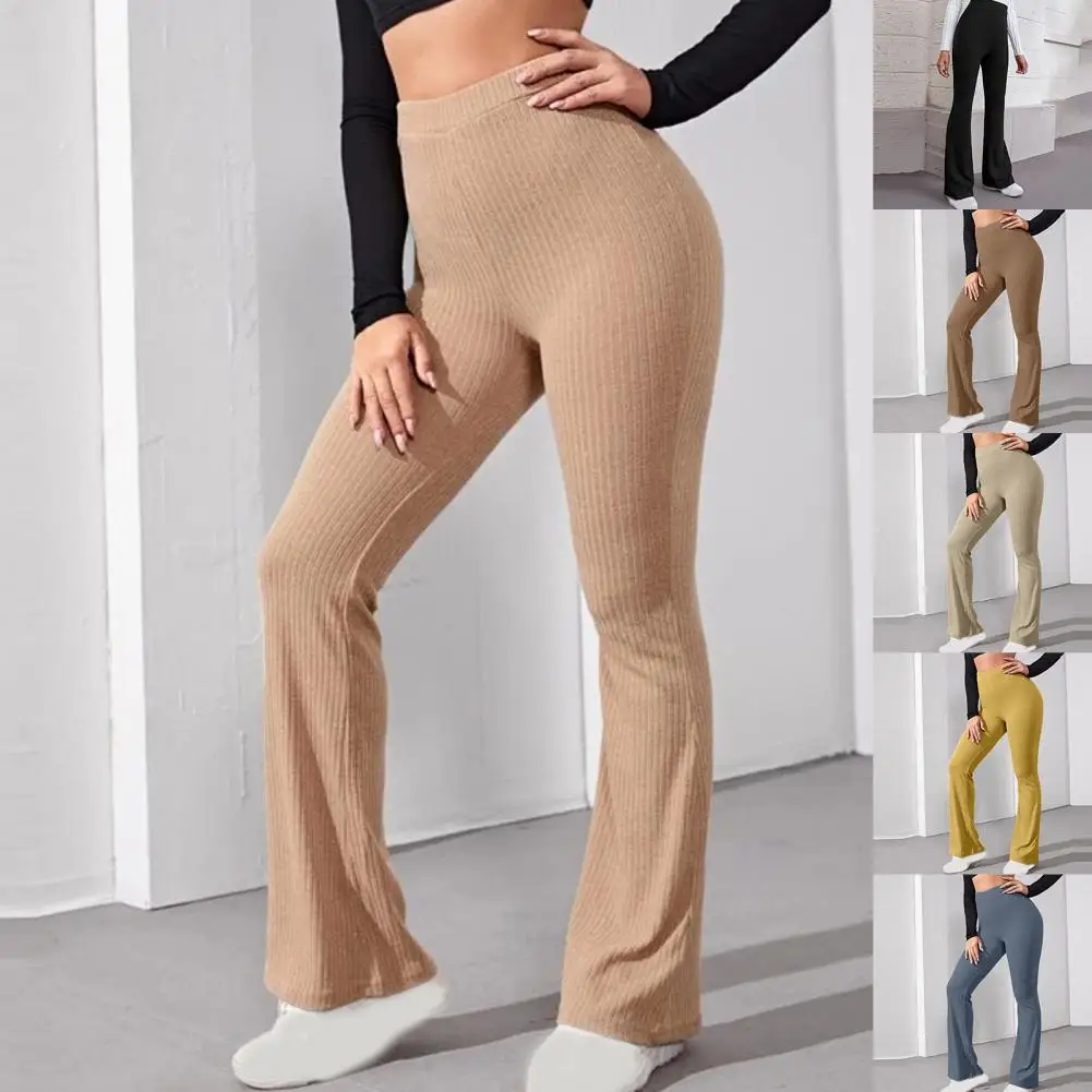 

Women High Waist Pants Ladies Flared Trousers 2022 Summer Tight-fitting Straight New Women's Casual Knitted Sports Trousers