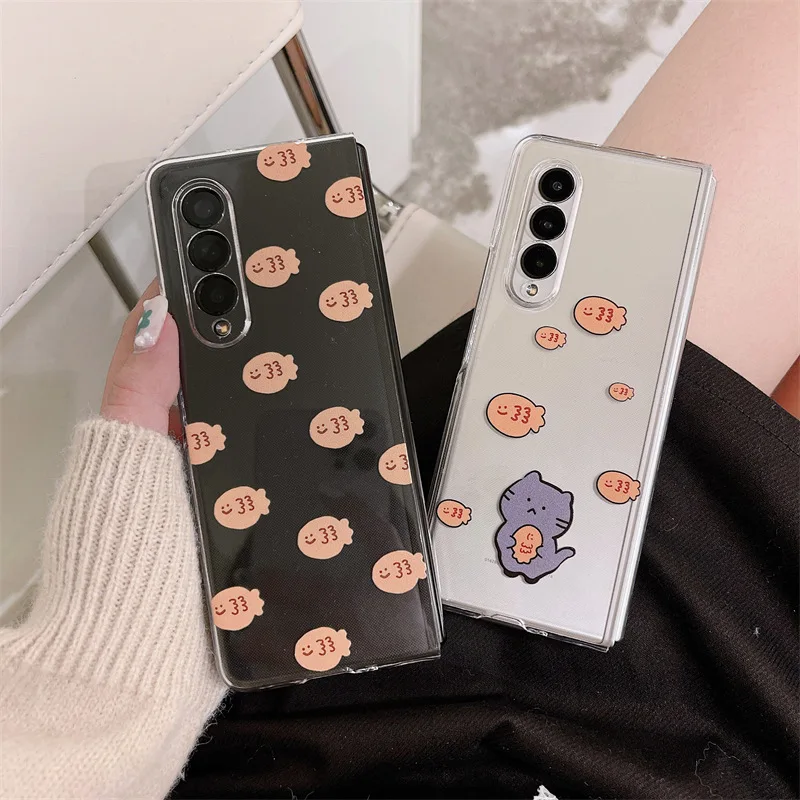 

SX-37-CY Creative Cartoon Cat Fish Phone Case for Samsung Galaxy Z Folp 3 5G Hard PC Back Cover for ZFolp3 Case Protective Shell