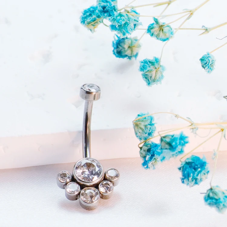 

Belly Button Piercings Whole ASTM F136 Titanium Septum Helix Navel Ring Zircon Hinged segment Charming Body Jewelry For Women