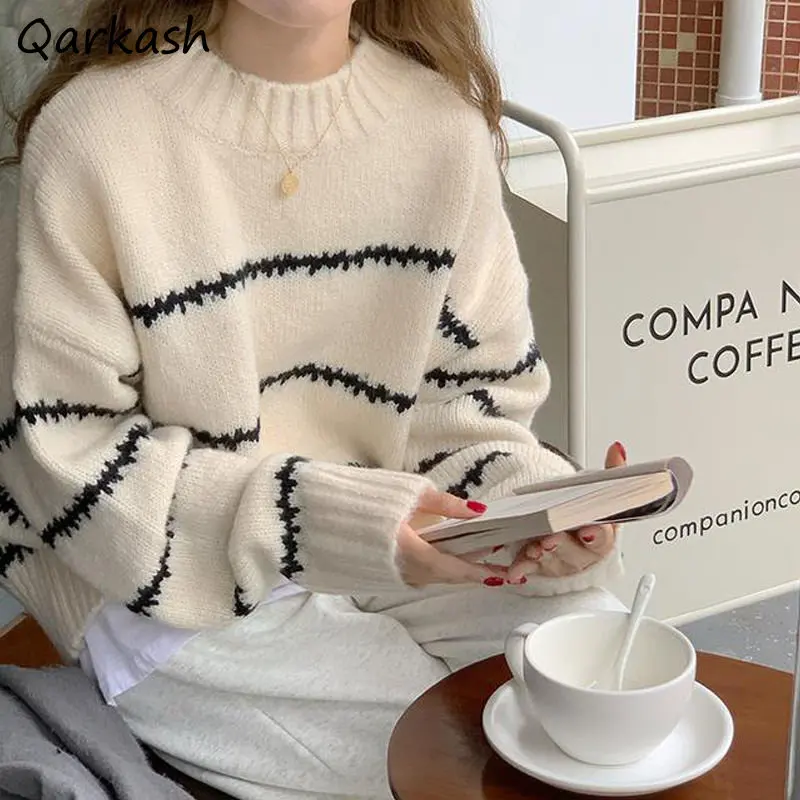 

Striped Baggy Pullovers Women Long Sleeve Autumn Clothing Warm Vintage Harajuku Sweaters Temperament Свитер Женский Females New