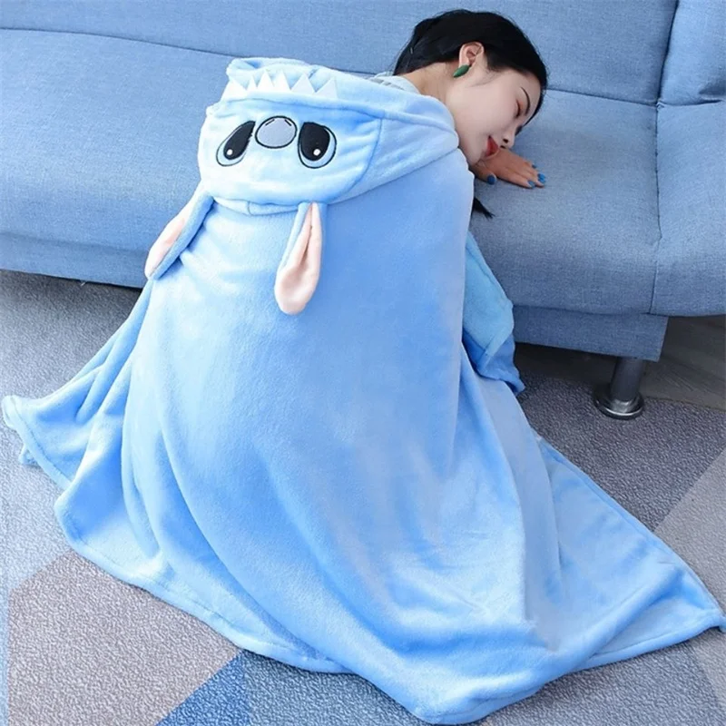 

Disney Lilo And Stitch Coral Fleece Fabric Blanket With Hooded Cartoon Cosplay Cloak Cape Warm Wearable Throw Blanket For Sofa