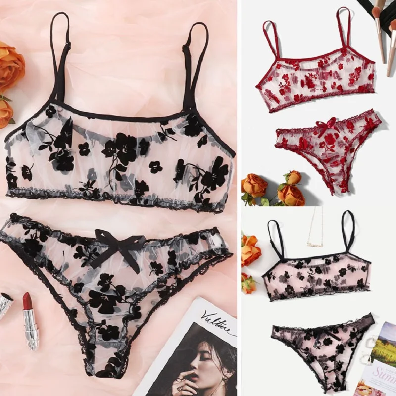 

Women Sexy Lingerie Lace Underwear Sleepwear G-string Lingerie Set Floral Full Cup Bra For Women Fashion Lady Bra And Panty Set