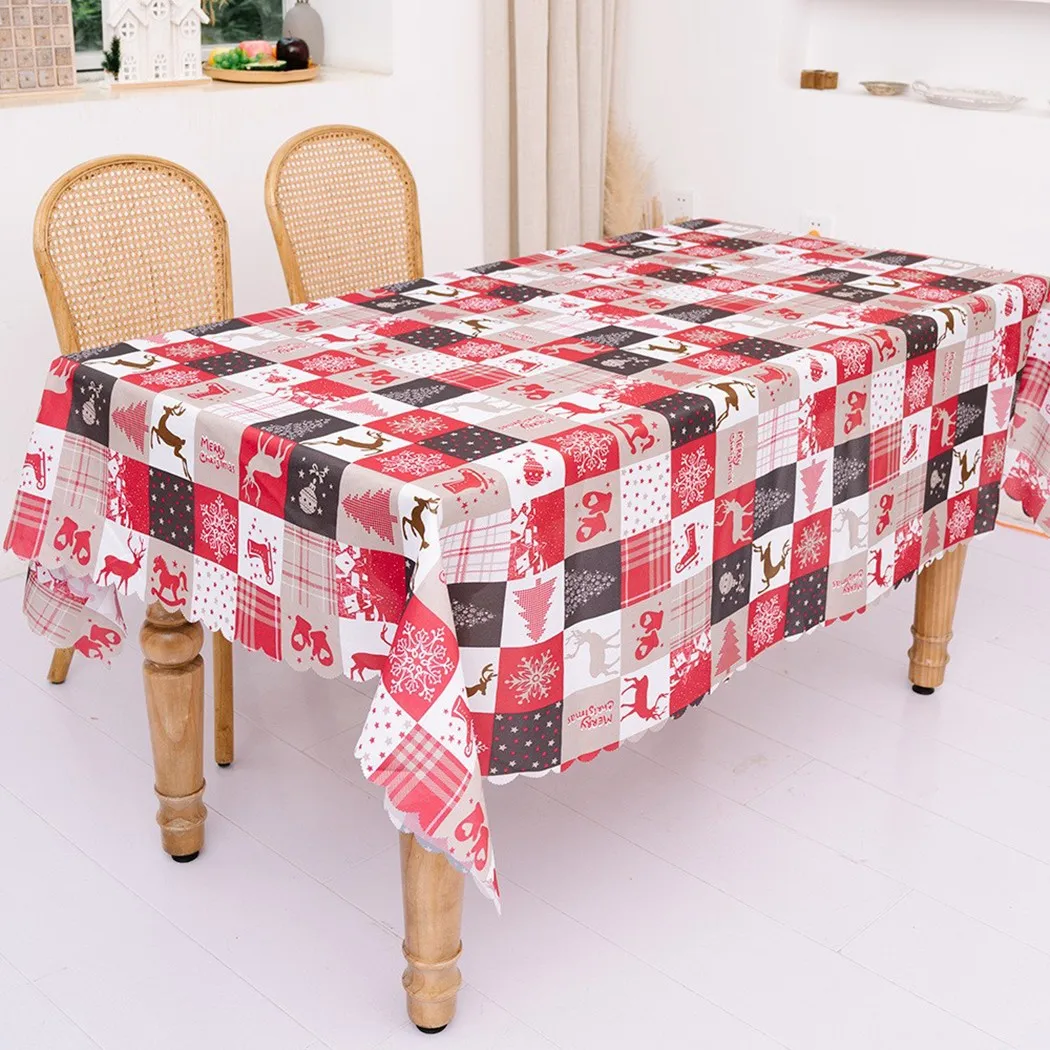 

Christmas New Year Party Tablecloth Reusable Polyester Colorful Tablecloth Home Decor Rectangle Creative Printed Tablecloth