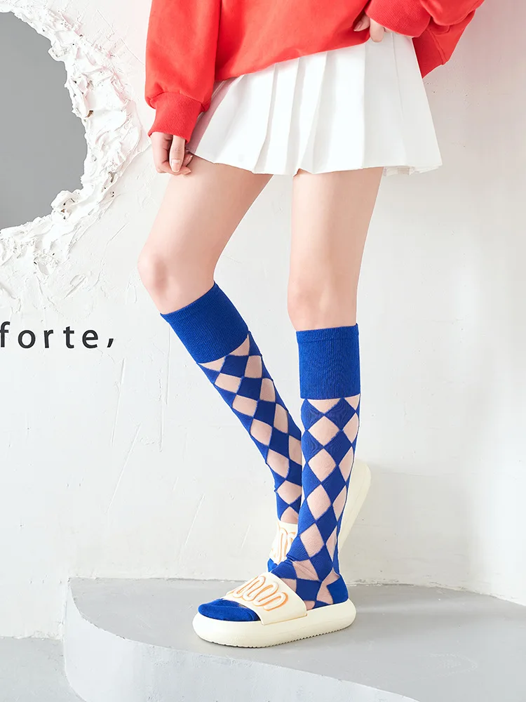 

Diamond Lattice Leg Socks Women's Mid-tube Socks Summer Thin Transparent Glass Stockings INS Net Red Crystal Stockings