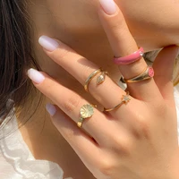 5pcs vintage gold color snake rings set for women fashion pink face love ring wedding fashion party y2k jewelry gifts wholesale