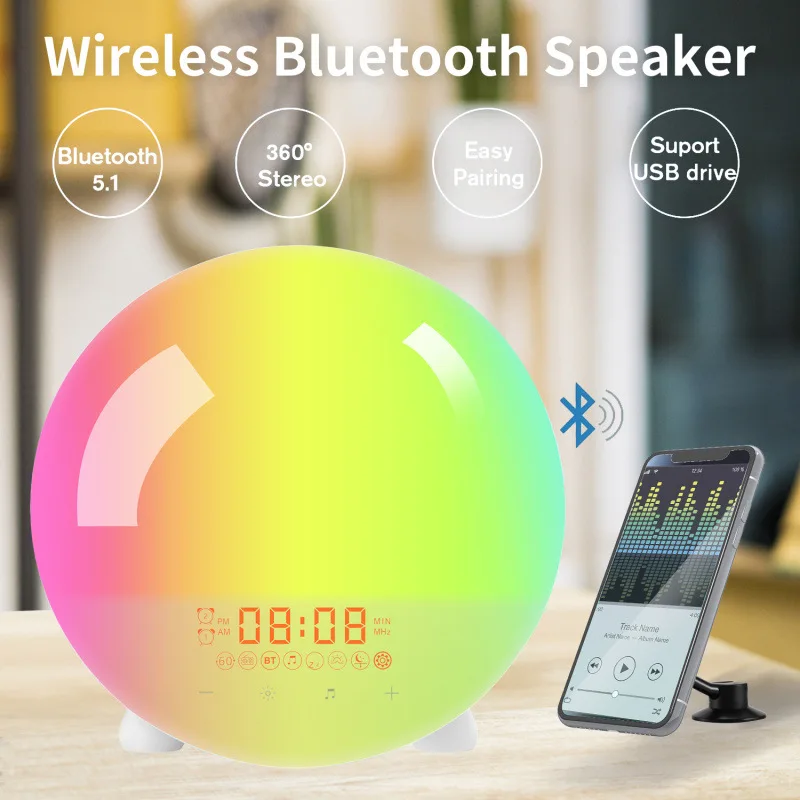 

NEW LED Dazzling Light Bluetooth Speaker Timer Wake-up Sleep Double Alarm Clock Creative Pat Light Wireless Speaker Despertador