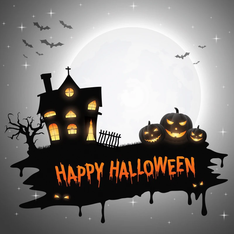 Laeacco Happy Halloween Party Photozone Castle Gate Ghost Pumpkin Light Photography Backgrounds Photo Backdrops For Studio |