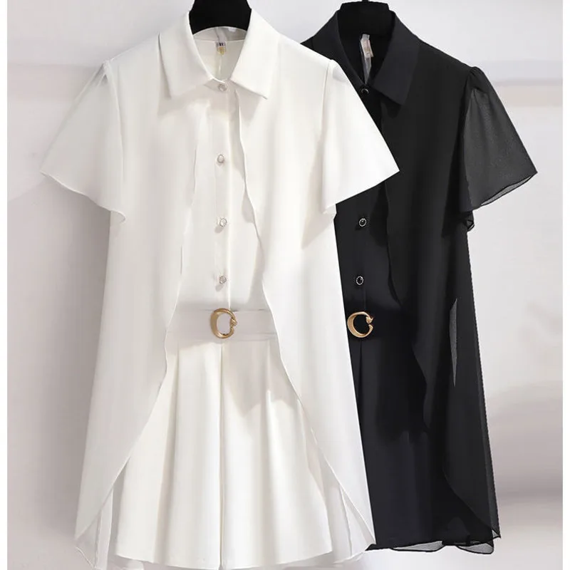 

Women's Fashion Suit 2023 Summer New Niche Design With Long Top And Wide Leg Shorts 2 Two Piece Set For Women Leisure Clothing