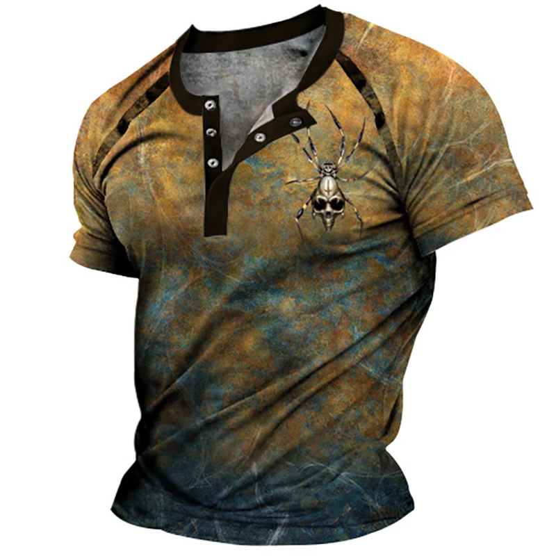 2023 Summer Trend T Shirts For Men y2k 3d Print Retro Skeleton Spider Tops Three Grain Buckle Street Short Sleeves Sports Tee