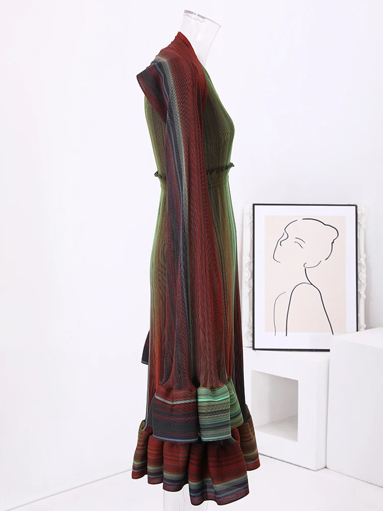 Плиссированное модное платье GVUW с V-образным вырезом и длинным рукавом женское