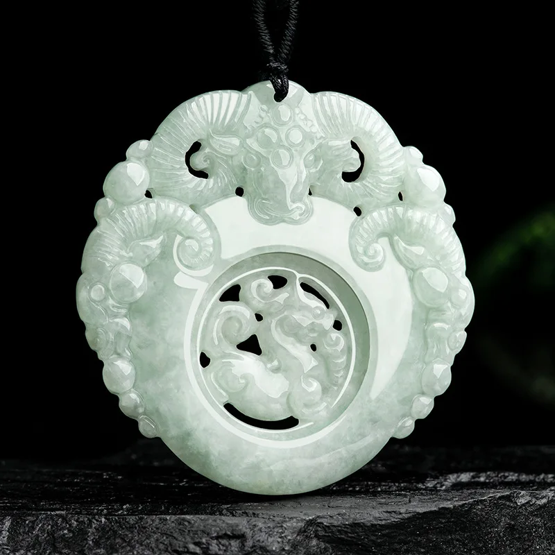 

MaiChuang / Hand Carved /Jade Hollow Sanyang Kaitai Emerald Necklace Pendant Boutique Jewelry Accessories MenWomen Couple Gifts