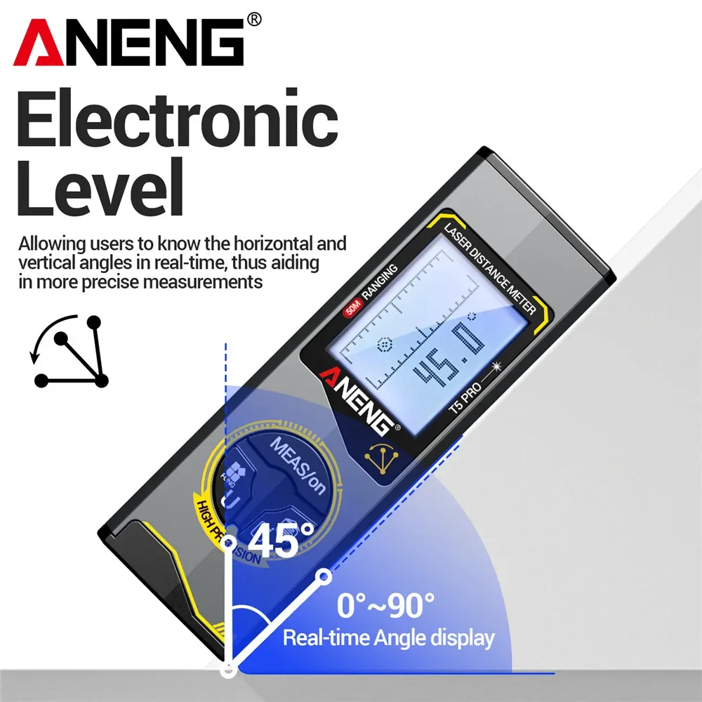 Фото Мини-лазерный дальномер ANENG 30м/50м, перезаряжаемый через USB, с высокой точностью ±2 мм, ручной измерительный инструмент. №4